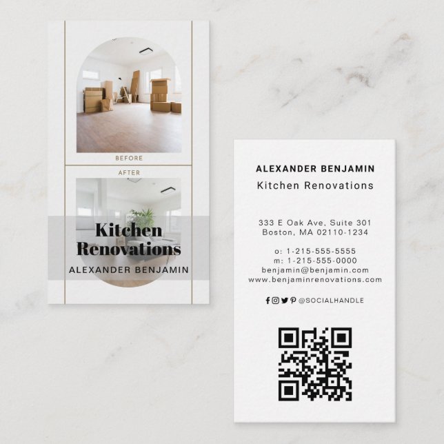 Visite Rénovations de cuisine Photo QR Code Carte de visi (Devant / Derrière)