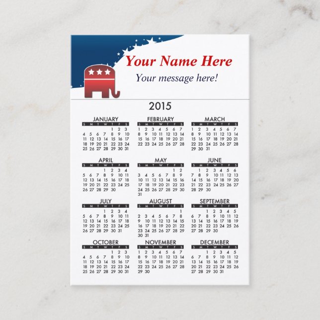 Visite Républicain 2015 d'éléphant de calendrier de carte (Devant)