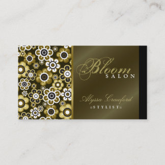 Visite Rétro carte d'or chic de profil de flower power de