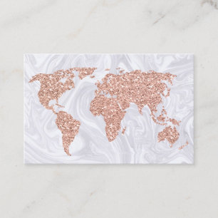 Visite Rose Gold World Map Agent de voyage Carte de visit
