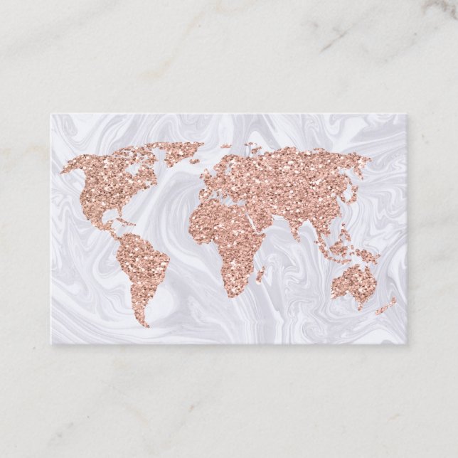 Visite Rose Gold World Map Agent de voyage Carte de visit (Devant)