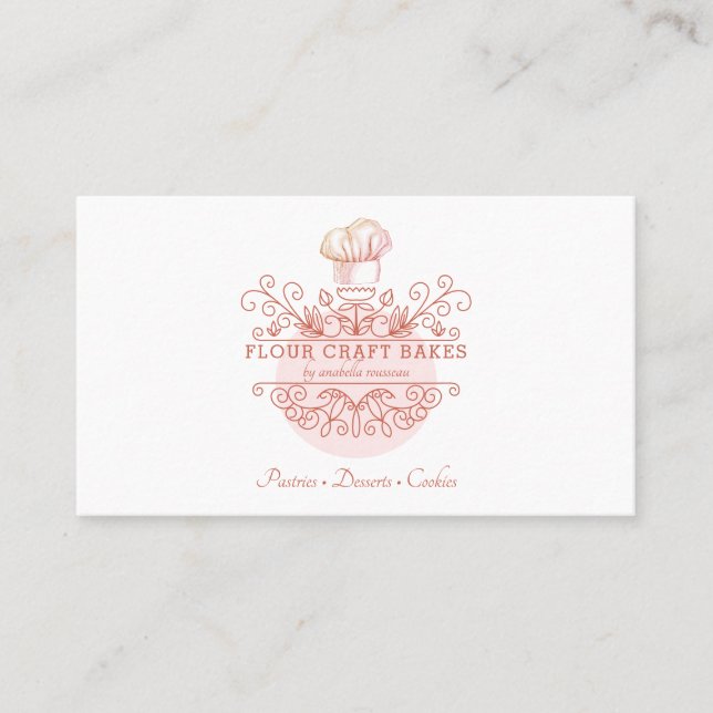 Visite Rose Pink Frame Bakery Baker's Logo Carte de visit (Devant)