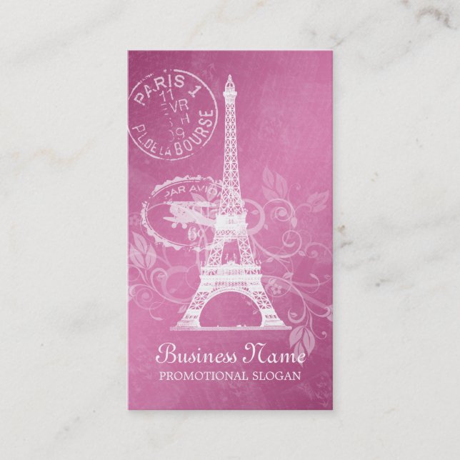 Visite Rose vintage de carte postale de Paris (Devant)