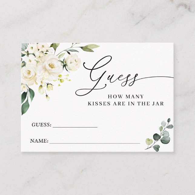 Visite Roses Blanches Eucalyptus Devinez Combien De Carte (Devant)