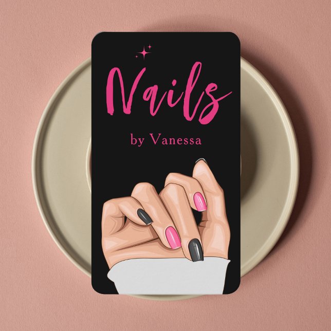 Visite Salon Artiste à ongles noir rose Qr Code Carte de  (Créateur téléchargé)