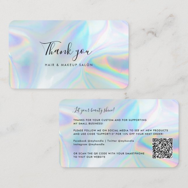Visite Salon de beauté holographique QR Code Carte de rem (Devant / Derrière)