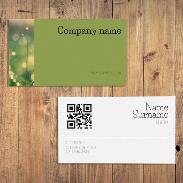 Visite Simple bokee en herbe photo QR vert Carte de visit (Simple bokeh grass photo QR green Business Card)