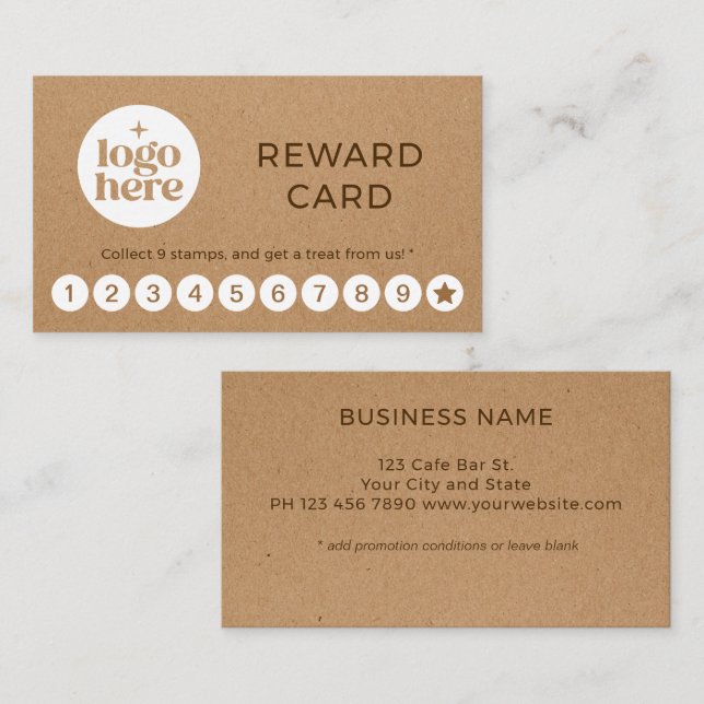 Visite Simple carte de récompenses Kraft pour entreprise  (Devant / Derrière)