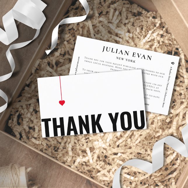 Visite Simple coeur rouge Carte de remerciements noir et  (Simple Red Heart Black and White Thank You Card for Business)