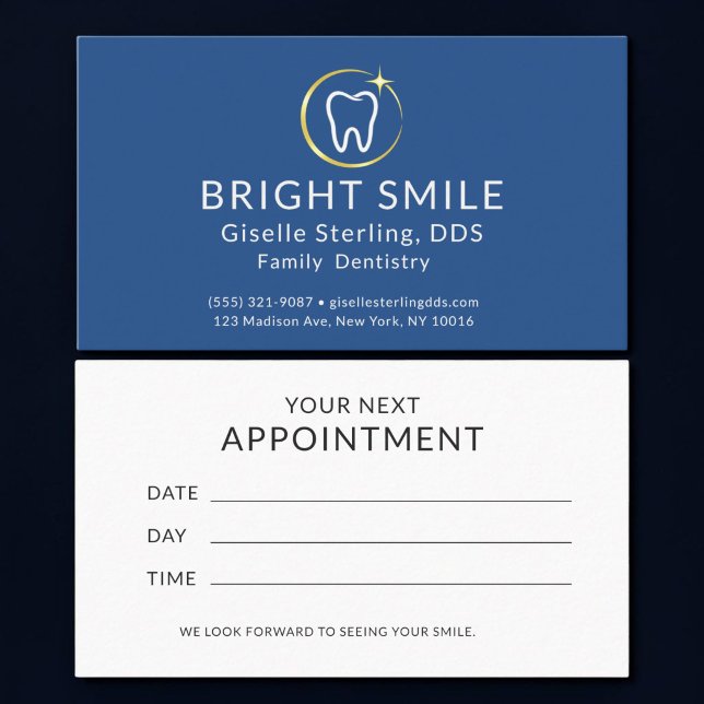 Visite Simple Dentiste Royal Bleu Or Carte De Rendez-Vous (Créateur téléchargé)