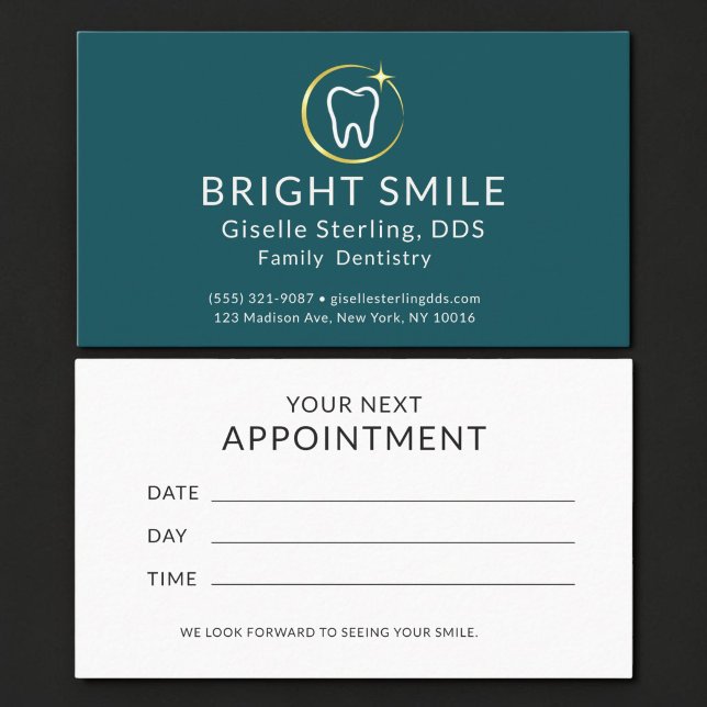 Visite Simple Dentiste Turquoise Or Carte De Rendez-Vous  (Créateur téléchargé)