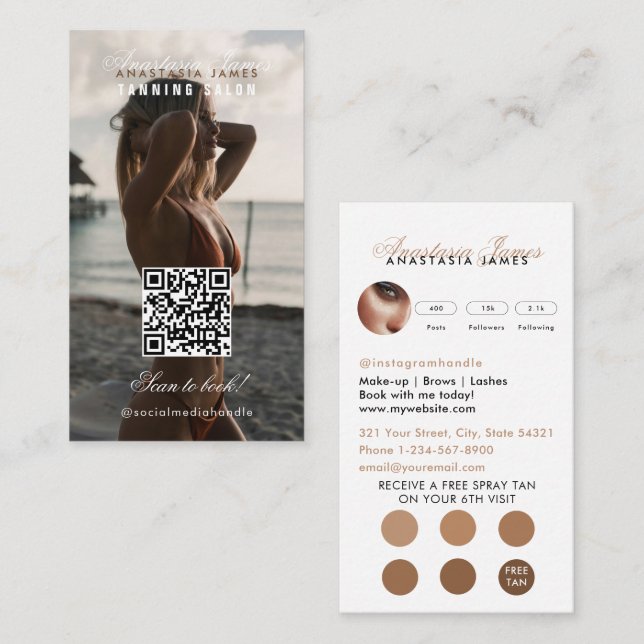 Visite Spray Tanning Salon Social Media Carte de fidélité (Devant / Derrière)