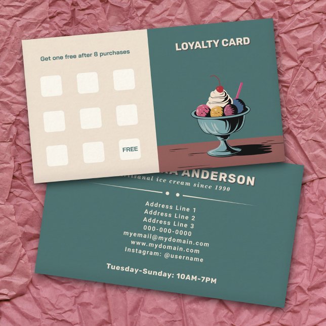 Visite Sundae - Carte de fidélité du parfum de crème glac (Sundae - Ice Cream Parlor Loyalty Card)