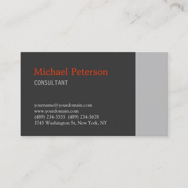 Visite Tendance Grey Orange Moderne Consultant Carte de v (Devant)