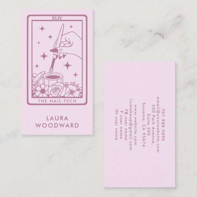 Visite Thème de la carte Tarot Tech Nail Rose (Devant / Derrière)