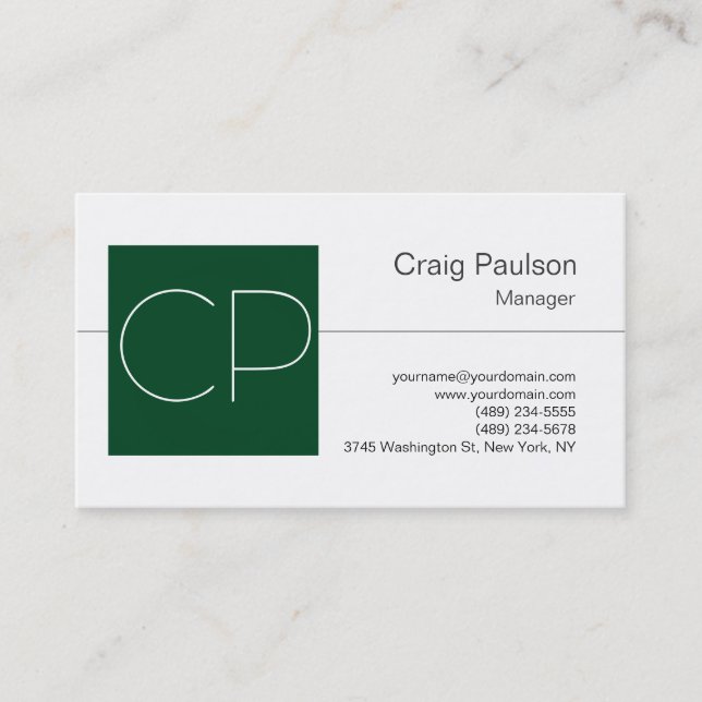 Visite Trend White Up Forest Green Monogram Carte de visi (Devant)