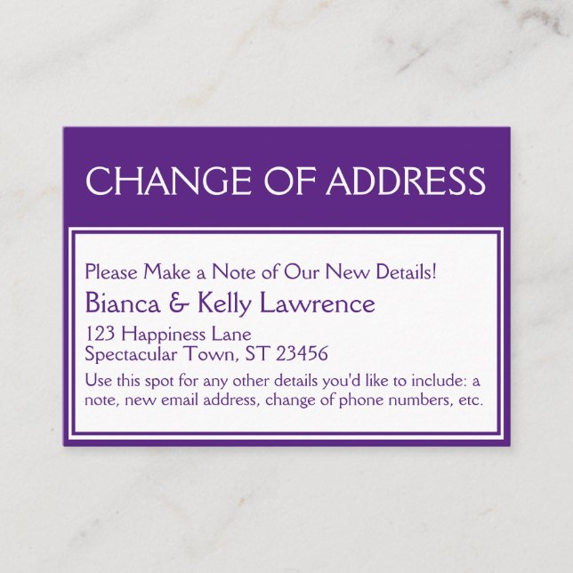 Visite Violet profond sur blanc Carte de changement d'adr (Devant)
