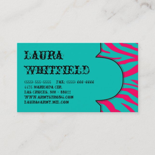 Visite Zèbre Turquoise rose chaud Imprimer Carte de visit (Devant)