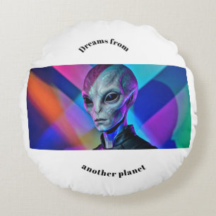 Visiteur Alien Coloré - Coussin Rond Unique