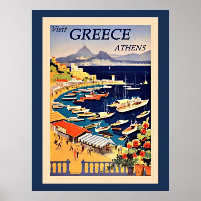 Visitez Athènes Grèce, affiche de voyage vintage. (Devant)