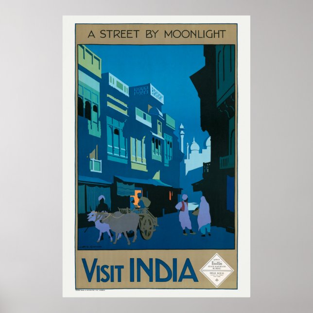 Visitez India A Street by Moonlight Travel Poster (Devant)