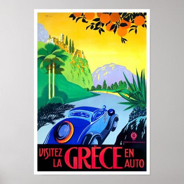 Visitez la Grèce en voiture voyage vintage Poster (Devant)