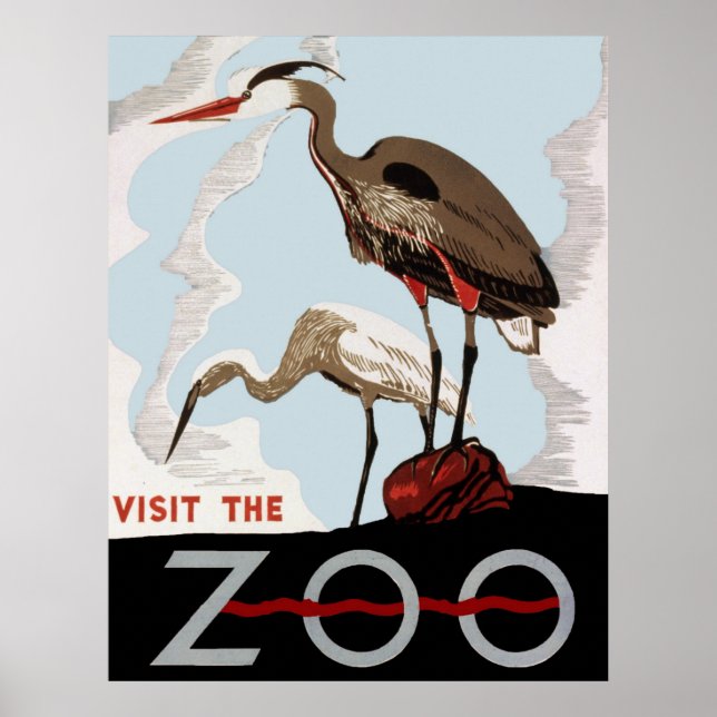 Visitez Le Poster vintage WPA Zoo (Devant)