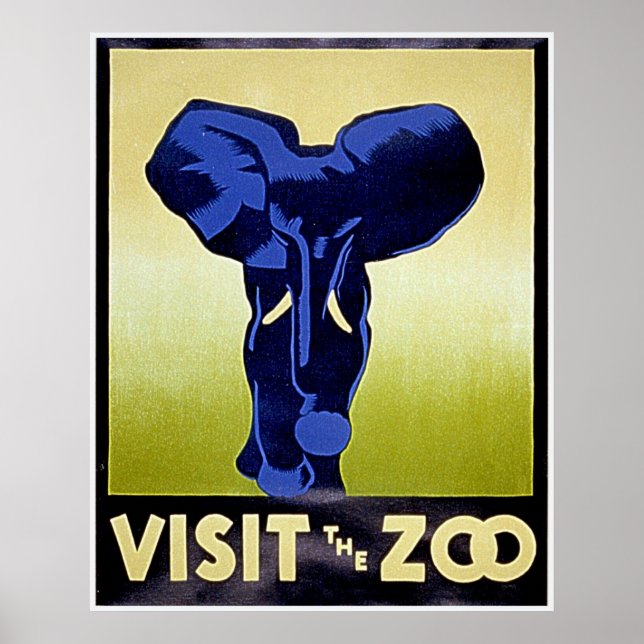 Visitez le Zoo - Elephant - Poster WPA Vintage (Devant)