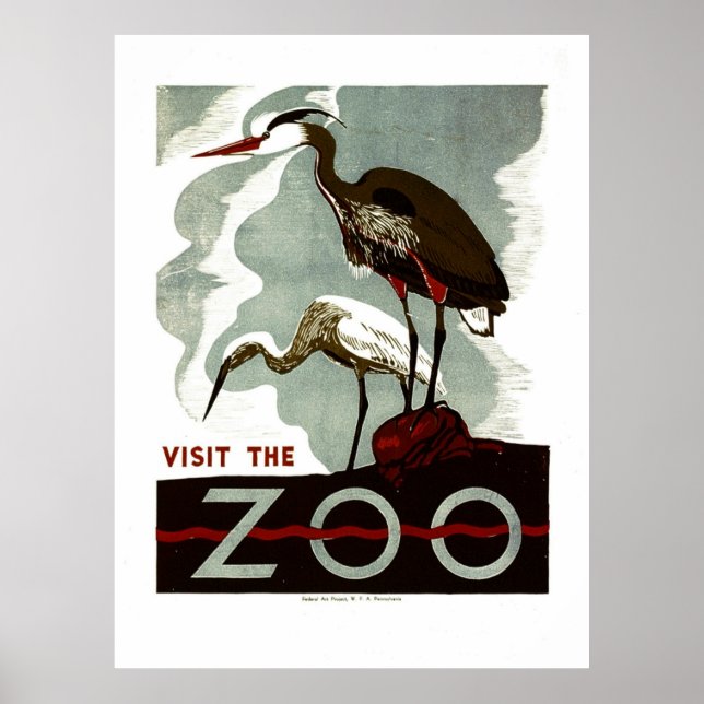 Visitez le Zoo - Poster WPA avec des hérons ou des (Devant)