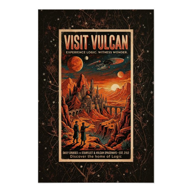 Visitez Vulcan - Affiche de voyage galactique rétr (Devant)