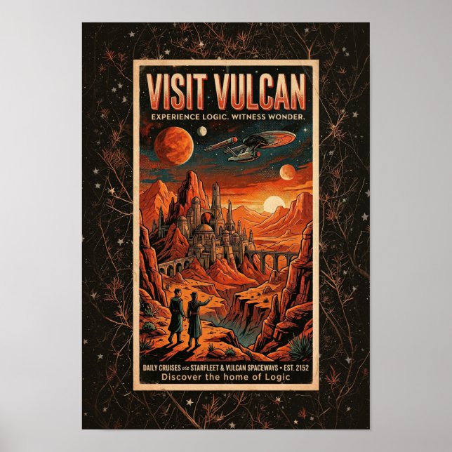 Visitez Vulcan - Affiche de voyage galactique rétr (Devant)