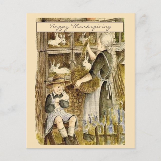 Vitage Retro Thanksgiving Girl Greeting Holiday (Devant)