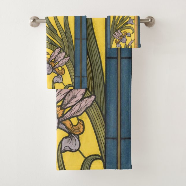 Vitrail Art Nouveau Fleur d'Iris Bleu Or (En situation)