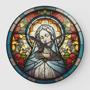 Vitre Vierge Marie horloge design