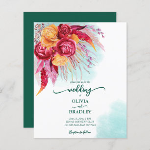 Viva magenta burgundy orange rose budget invitatio