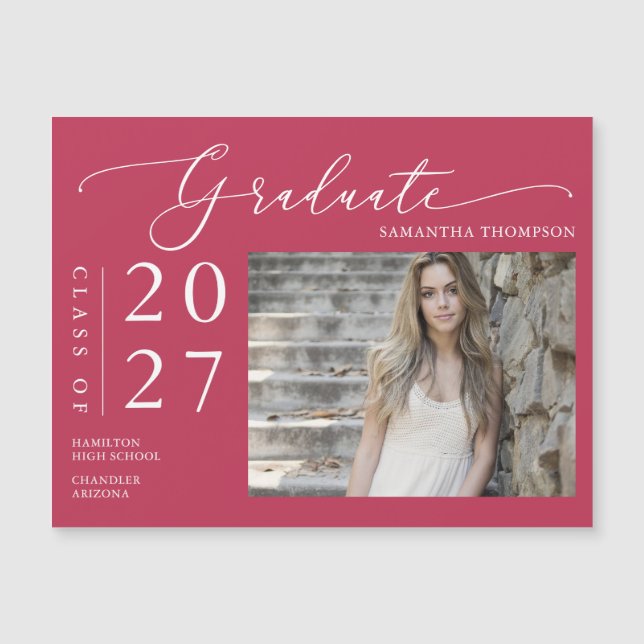 Viva Magenta Script School Graduate Photo Magnet (Devant)