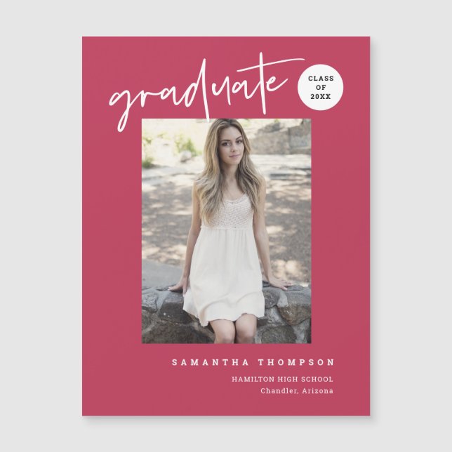 Viva Magenta Script School Graduate Photo Magnet (Devant)