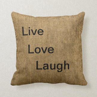 Vivant, amour, coussin de toile de jute de rire