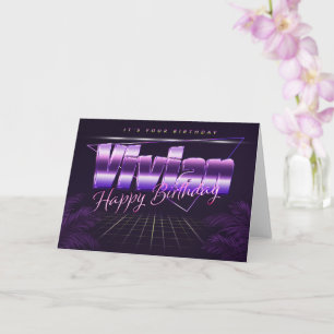 Vivian Nom Prénom lila retro Carte Anniversaire