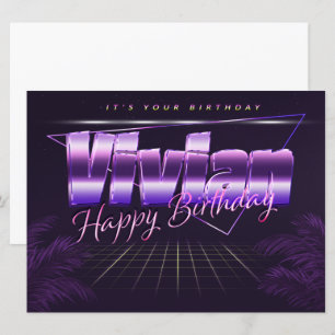 Vivian prénom carte rétro lilas pour anniversaire