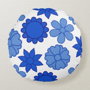 Vivid bleu Floral Coussin rond