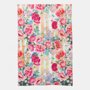 Vivid Rose Motif Floral Serviette de cuisine
