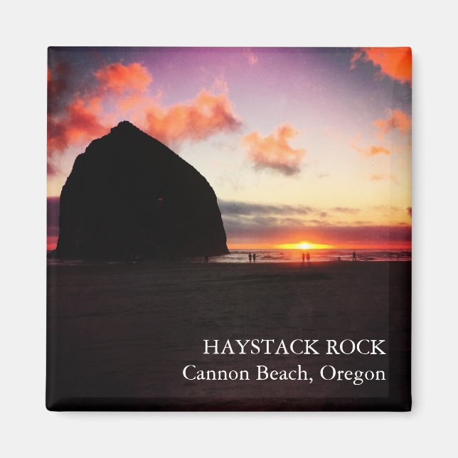 Vivid Sunset Haystack Rock Oregon Magnet 2 pouces (Devant)