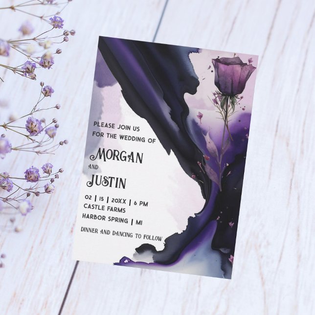 Vivid Violet Rose Aquarelle Mariage Invitations (Créateur téléchargé)