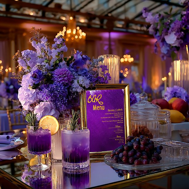Vivid Violet Violet Mariage Bar Menu Poster brilla (Striking Violet Purple Ink Splash Wedding Bar Menu )