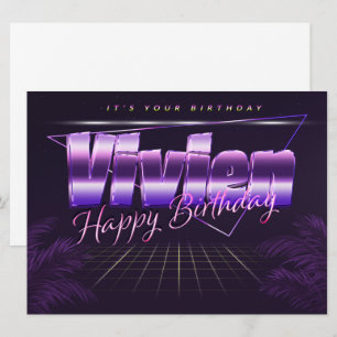 Vivien Nom Prénom lila retro Carte Anniversaire