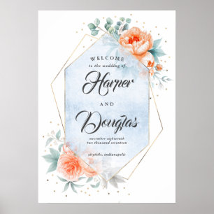 Vivre Coral Dusty Blue Flora Mariage Affiche de bi