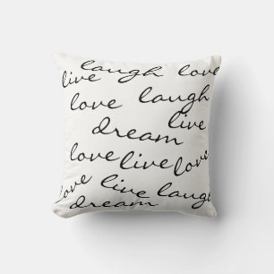 vivre l'amour rire rêve typographie coussin