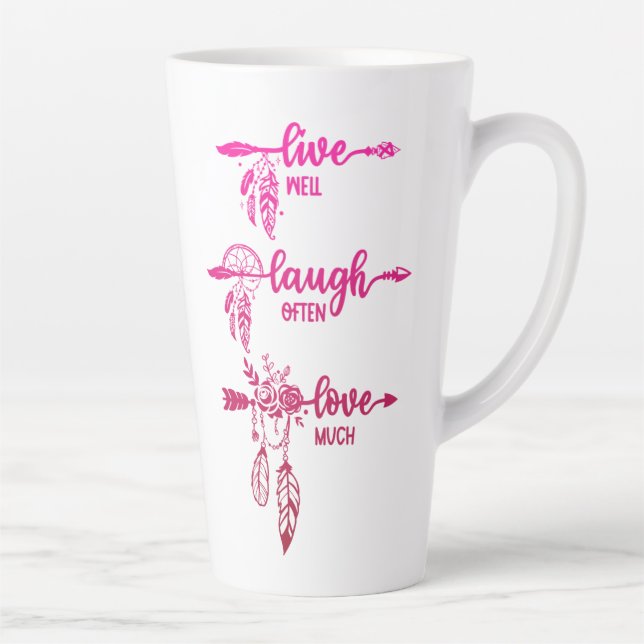 Vivre, Rire, Amour, Ombre Rose Boho Latte Mug (Droite)