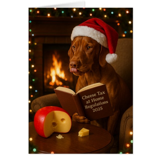 Vizsla 'Cheese Tax' Christmas card (Devant)